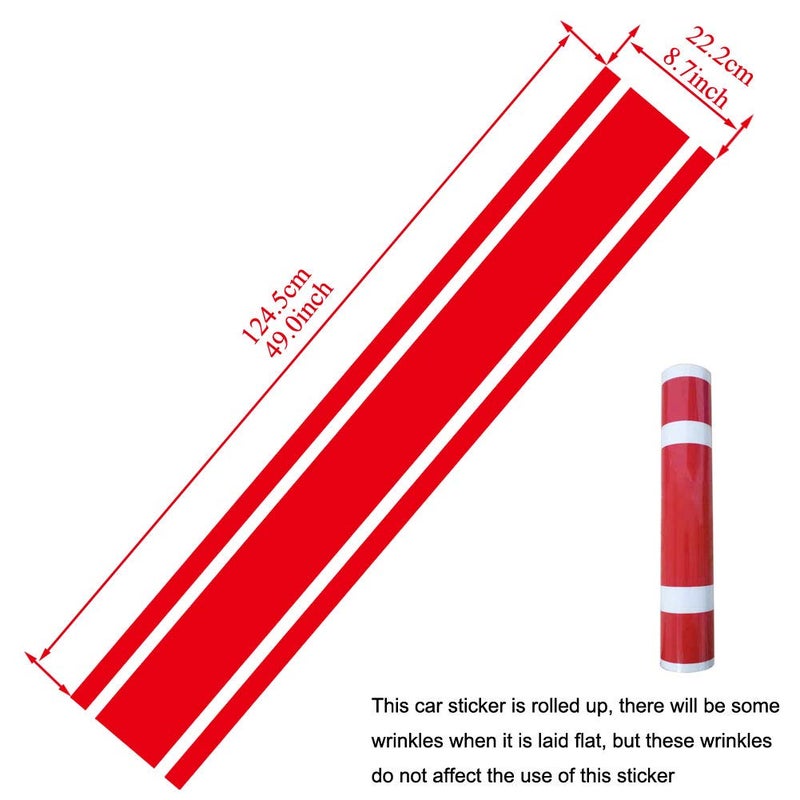 Leasinder 49"x 8.7" Car Hood Sticker Auto Racing Stripes Body Side Decal Hood Stripe Decal Vinyl Modified Decoration Accessories for Vehicles (A Red) - Image 2